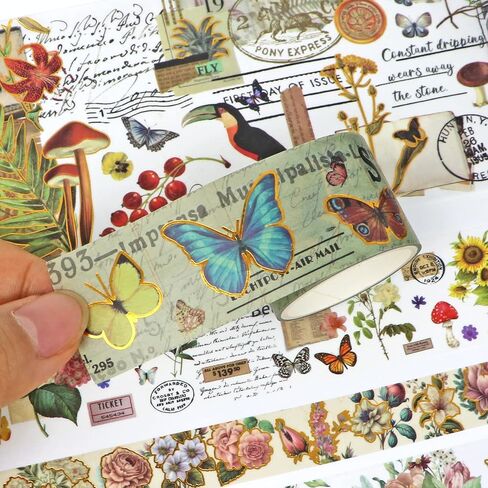 MPOPUUL Washi Tape Set 18 Rolls - European Tourism Decorative Adhesive Masking Tape for Journaling, Vintage Colored Tape for Junk Journaling Supplies, Scrapbooking Supplies, DIY Crafts, Planner in Saudi Arabia