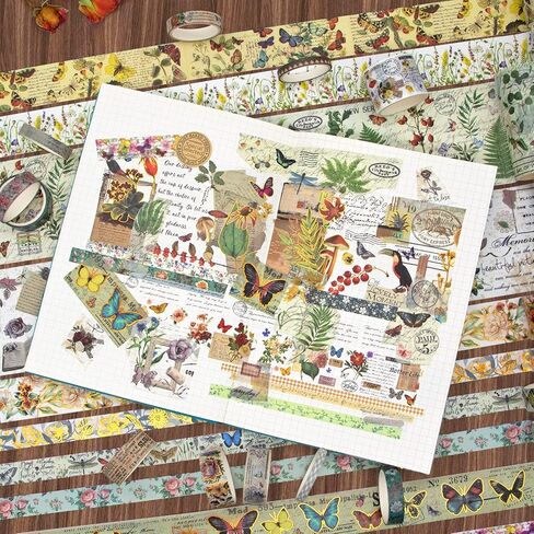 MPOPUUL Washi Tape Set 18 Rolls - European Tourism Decorative Adhesive Masking Tape for Journaling, Vintage Colored Tape for Junk Journaling Supplies, Scrapbooking Supplies, DIY Crafts, Planner in Saudi Arabia