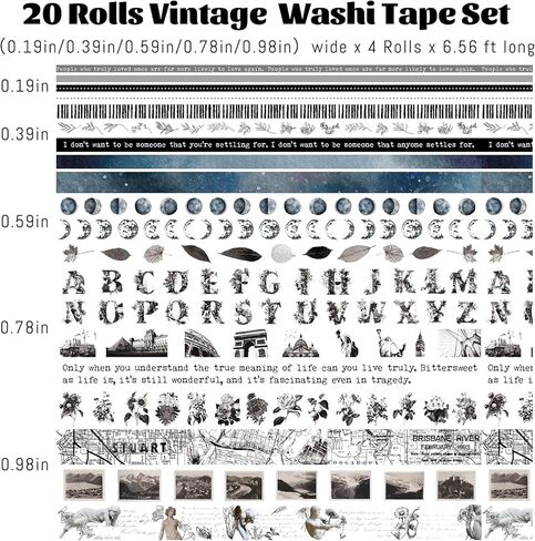 MPOPUUL Washi Tape Set 18 Rolls - European Tourism Decorative Adhesive Masking Tape for Journaling, Vintage Colored Tape for Junk Journaling Supplies, Scrapbooking Supplies, DIY Crafts, Planner in Saudi Arabia