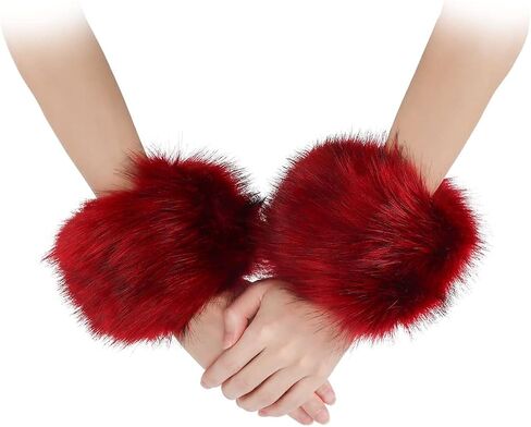 Deago Women’s Faux Fur Wrist Cuff Warmers Winter Furry Bands Wrist Warmers Arm Leg Warmers for Women Girls Party Costumes in Saudi Arabia
