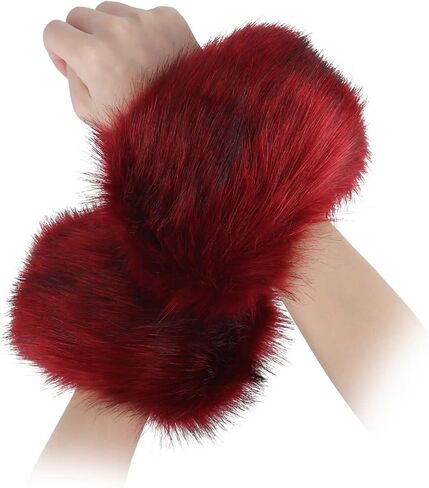 Deago Women’s Faux Fur Wrist Cuff Warmers Winter Furry Bands Wrist Warmers Arm Leg Warmers for Women Girls Party Costumes in Saudi Arabia