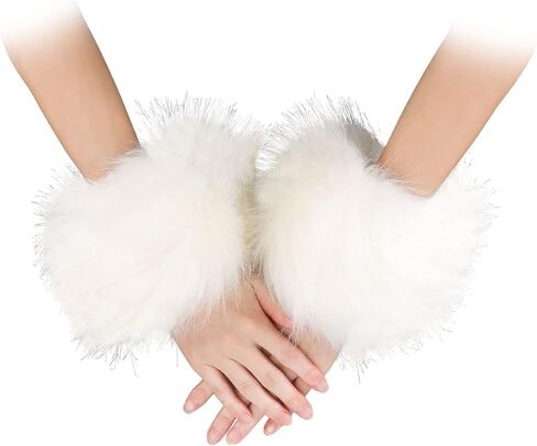 Deago Women’s Faux Fur Wrist Cuff Warmers Winter Furry Bands Wrist Warmers Arm Leg Warmers for Women Girls Party Costumes in Saudi Arabia