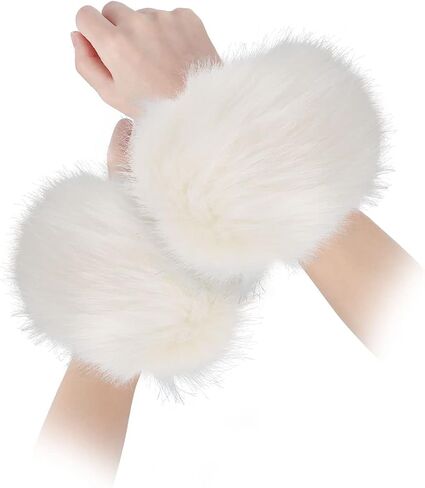 Deago Women’s Faux Fur Wrist Cuff Warmers Winter Furry Bands Wrist Warmers Arm Leg Warmers for Women Girls Party Costumes in Saudi Arabia