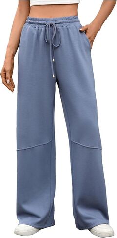 Wide Leg Sweatpants Women High Waisted Drawstring Baggy Lounge Pants Casual Loose Wide Leg Long Trousers with Pockets in Saudi Arabia