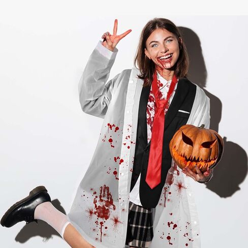 5 Pcs Halloween Psycho Killer Costume Include Raincoat, Tie,Plastic Fake Axe,Faux Blood and Business Card for Men Women Party Dress Up Multi in Kuwait
