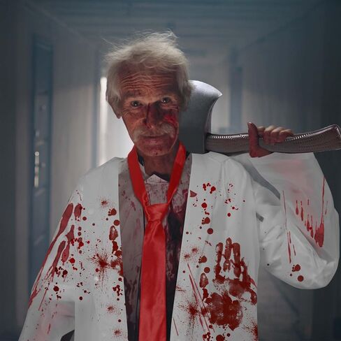 5 Pcs Halloween Psycho Killer Costume Include Raincoat, Tie,Plastic Fake Axe,Faux Blood and Business Card for Men Women Party Dress Up Multi in Kuwait