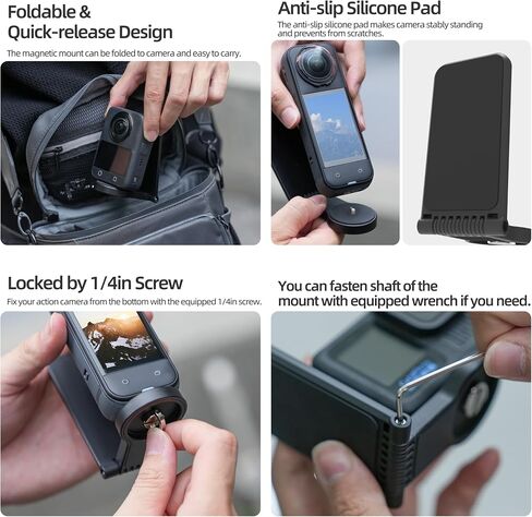 حامل تثبيت مغناطيسي Insta360 X4 متوافق مع كاميرا Insta360، حامل توجيه مغناطيسي مع برغي 1/4 لكاميرا الحركة 360، قاعدة حامل لـ Insta360 X4/X3/X/GO 3/GO 2/DJI Pocket 3 in Kuwait