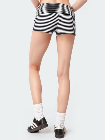 Womens Fold Over Shorts Elastic Waist Y2k Striped Shorts Skinny Pajamas Mini Sleepwear Stretchy Yoga Shorts in Saudi Arabia