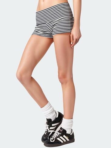 Womens Fold Over Shorts Elastic Waist Y2k Striped Shorts Skinny Pajamas Mini Sleepwear Stretchy Yoga Shorts in Saudi Arabia