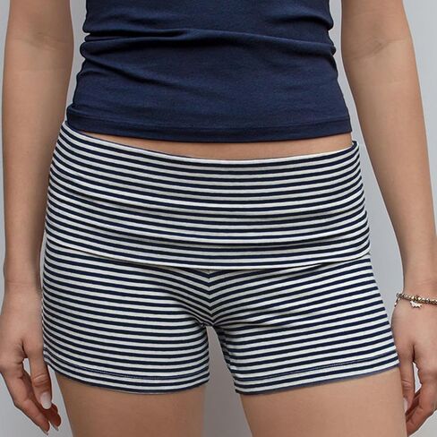 Womens Fold Over Shorts Elastic Waist Y2k Striped Shorts Skinny Pajamas Mini Sleepwear Stretchy Yoga Shorts in Saudi Arabia