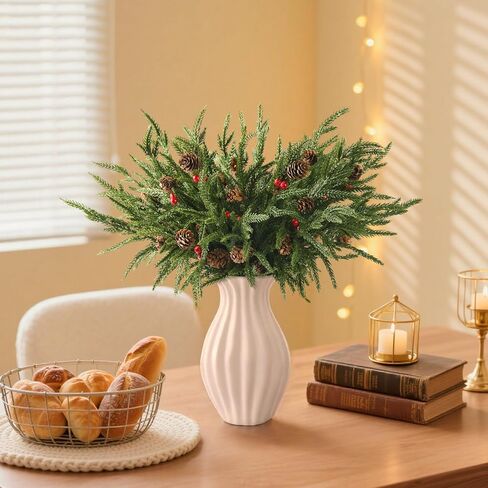 10PCS Christmas Norfolk Pine Stems, Real Touch 19 Inch Artificial Norfolk Pine Branches, Fake Greenery Pine Picks for Vase DIY Holiday Winter Table Indoor Decor(Green) in Kuwait