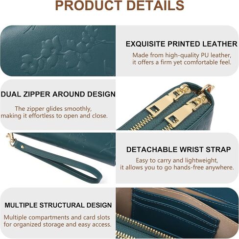 Womens Wallet RFID حظر سعة كبيرة من الجلد مزدوج zip wristlet wallet بطاقة الائتمان حامل الهاتف السيدات محفظة القابض in Kuwait