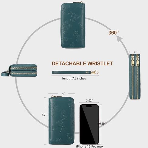 Womens Wallet RFID حظر سعة كبيرة من الجلد مزدوج zip wristlet wallet بطاقة الائتمان حامل الهاتف السيدات محفظة القابض in Kuwait
