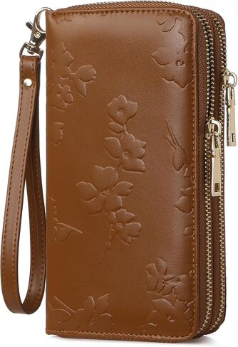 Womens Wallet RFID حظر سعة كبيرة من الجلد مزدوج zip wristlet wallet بطاقة الائتمان حامل الهاتف السيدات محفظة القابض in Kuwait