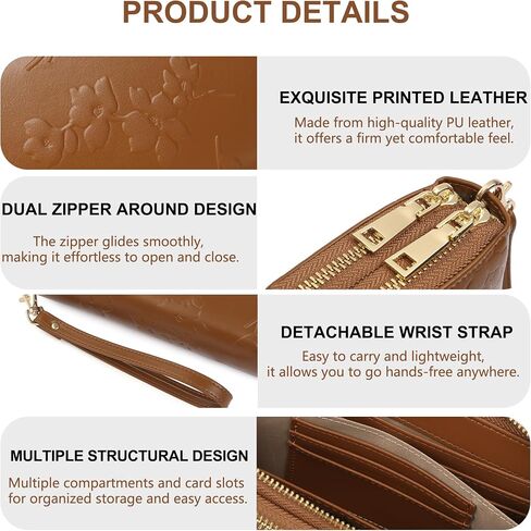 Womens Wallet RFID حظر سعة كبيرة من الجلد مزدوج zip wristlet wallet بطاقة الائتمان حامل الهاتف السيدات محفظة القابض in Kuwait
