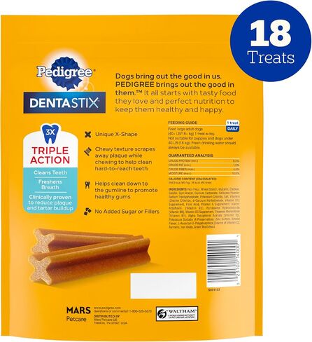 dentastix Pedigree Dental Dog يعامل للكلاب الكبيرة نكهة طازجة لعظام الأسنان، 52 أوقية. حزمة متعددة (60 قطعة حلوى) in Kuwait