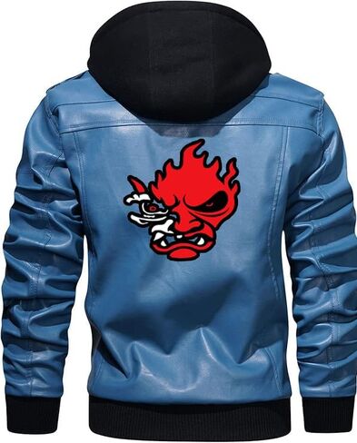 Cyber Samurai Gaming Punk Cosplay Costume PU Bomber Jacket for with Removable Hood in Saudi Arabia