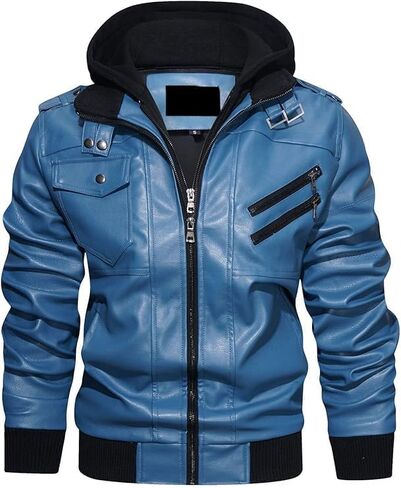 Cyber Samurai Gaming Punk Cosplay Costume PU Bomber Jacket for with Removable Hood in Saudi Arabia