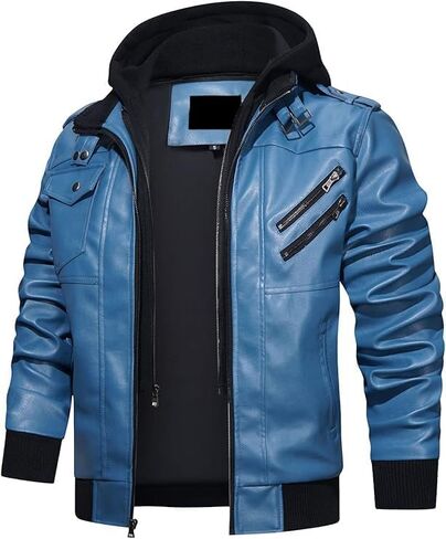 Cyber Samurai Gaming Punk Cosplay Costume PU Bomber Jacket for with Removable Hood in Saudi Arabia