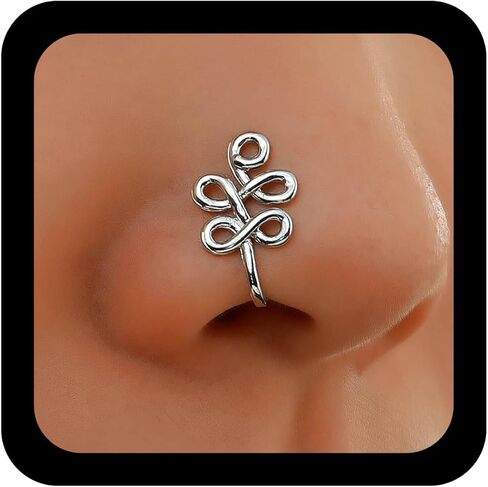 Vintage Geometric Knot Nose Ring Hoop Twisted Cuff Copper African Gold Fake Non Pierced Clip Jewelry for Women in Kuwait