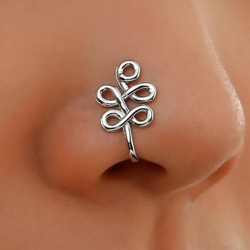 Vintage Geometric Knot Nose Ring Hoop Twisted Cuff Copper African Gold Fake Non Pierced Clip Jewelry for Women in Kuwait