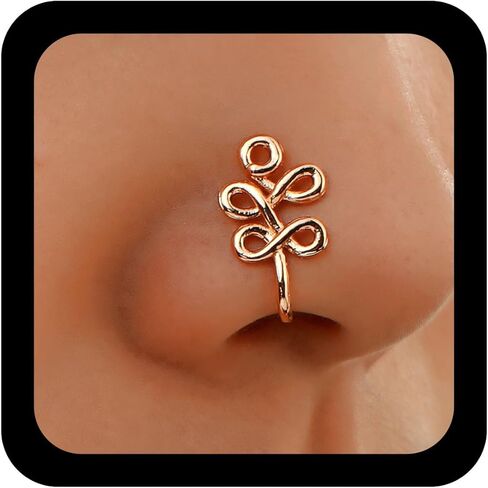 Vintage Geometric Knot Nose Ring Hoop Twisted Cuff Copper African Gold Fake Non Pierced Clip Jewelry for Women in Kuwait
