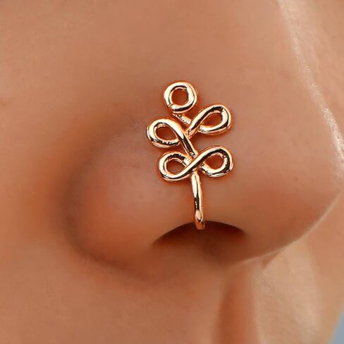 Vintage Geometric Knot Nose Ring Hoop Twisted Cuff Copper African Gold Fake Non Pierced Clip Jewelry for Women in Kuwait