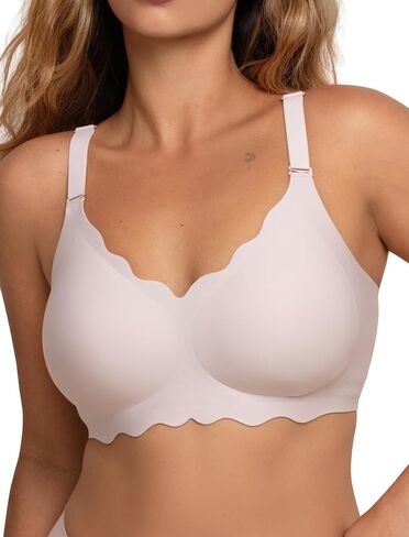 comfelie seamless wireless t-shirt bra for Women ، التغطية الكاملة لا تحت الأسلاك مع Deep V الرقبة ، u-back & lace trim in Kuwait