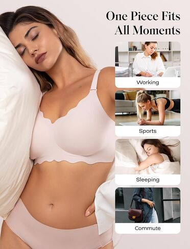 comfelie seamless wireless t-shirt bra for Women ، التغطية الكاملة لا تحت الأسلاك مع Deep V الرقبة ، u-back & lace trim in Kuwait
