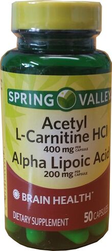 Spring Valley - أسيتيل L -Carnitine 800mg بالإضافة إلى حمض ألفا ليبويك 400 ملغ ، 50 كبسولة in Kuwait