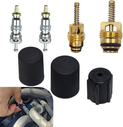 Downhill 7 PCS Air Conditioner Valve Core and Cap Kit, Air Conditioning Service Valves Assembly, AC System Charging Port Maintain Accessories, Universal for Most Cars, Trucks, SUVs (Black) in Saudi Arabia