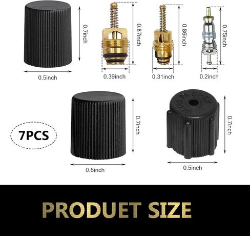 Downhill 7 PCS Air Conditioner Valve Core and Cap Kit, Air Conditioning Service Valves Assembly, AC System Charging Port Maintain Accessories, Universal for Most Cars, Trucks, SUVs (Black) in Saudi Arabia