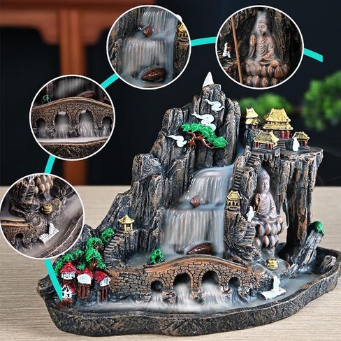 Zvaiuk 5 في 1 مبخرة بخور بتدفق خلفي، حامل بخور بالو سانتو، مبخرة بخور الشلال مع 50 مخروط بخور بتدفق خلفي، 40 عصا بخور، زخرفة عطرية للمنزل in Kuwait