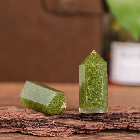 Pack of 2 Healing Crystal Wands Hexagonal Crystal Point for Meditation Wicca Chakra Balancing, Peridot in Kuwait