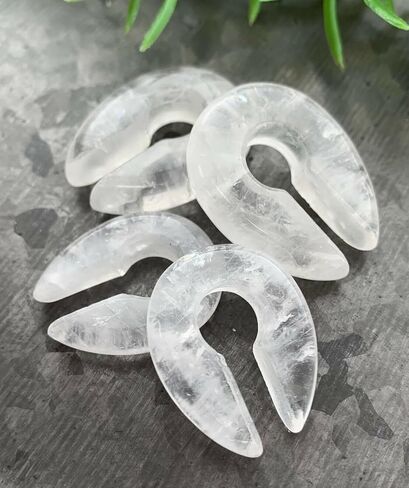 PAIR of Beautiful Clear Quartz Organic Stone Keyhole Hangers - Ear Weights - Plugs - Gauges - Tunnels - Body Jewelry in Saudi Arabia