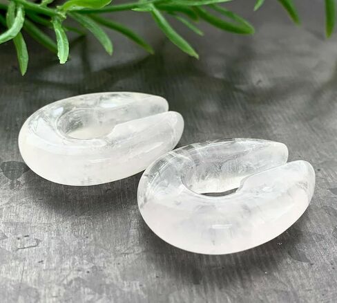 PAIR of Beautiful Clear Quartz Organic Stone Keyhole Hangers - Ear Weights - Plugs - Gauges - Tunnels - Body Jewelry in Saudi Arabia
