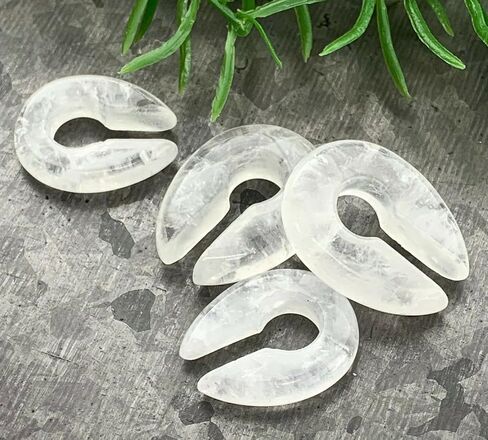 PAIR of Beautiful Clear Quartz Organic Stone Keyhole Hangers - Ear Weights - Plugs - Gauges - Tunnels - Body Jewelry in Saudi Arabia
