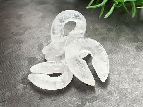 PAIR of Beautiful Clear Quartz Organic Stone Keyhole Hangers - Ear Weights - Plugs - Gauges - Tunnels - Body Jewelry in Saudi Arabia