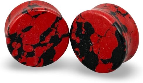 Pair of Synthetic Red and Black Howlite Double Flare Plugs (STN-656) in Saudi Arabia