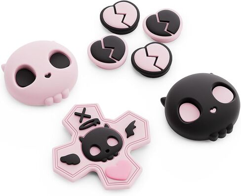 GeekShare Silicone Cross D-Pad Button Caps Set Joystick Cover - Cute ABXY Key Buttons Sticker Compatible with Nintendo Switch/OLED Joy Con - Sweetheart Skull in Saudi Arabia