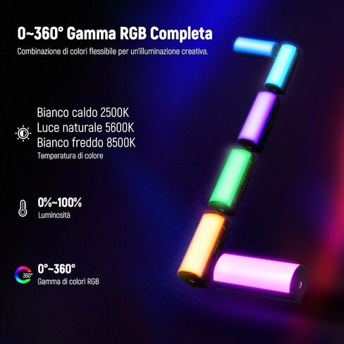 NEEWER 3 Pack Magnetic Handheld Light Wand, 360° Full RGB Mini LED Video Light Stick with 2500mAh Rechargeable Battery,2500-8500K Dimmable Camera Tube Light for Photography TikTok YouTube Vlog,TL96RGB in Kuwait