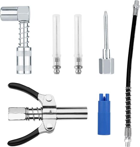 7pcs Grease Gun Accessory Kit, Grease Gun Hose + 90 Degree Coupler Adapter + Needle Dispenser Needle Nozzle Tips Nozzle Cleaner Double Handle Coupler Adaptor Set Fittings Accessories Part in Saudi Arabia