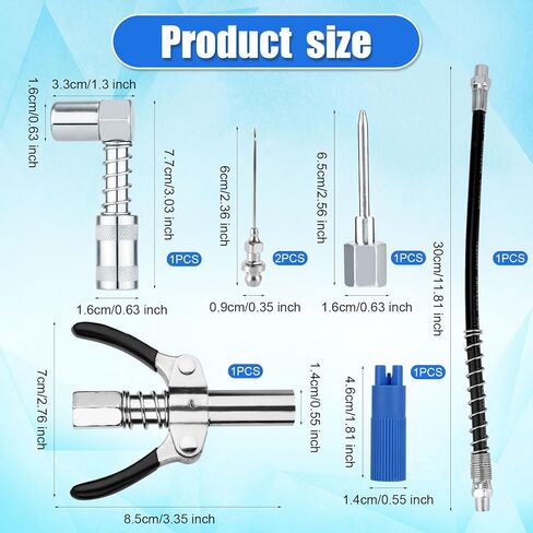 7pcs Grease Gun Accessory Kit, Grease Gun Hose + 90 Degree Coupler Adapter + Needle Dispenser Needle Nozzle Tips Nozzle Cleaner Double Handle Coupler Adaptor Set Fittings Accessories Part in Saudi Arabia