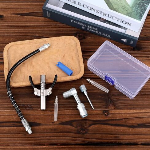 7pcs Grease Gun Accessory Kit, Grease Gun Hose + 90 Degree Coupler Adapter + Needle Dispenser Needle Nozzle Tips Nozzle Cleaner Double Handle Coupler Adaptor Set Fittings Accessories Part in Saudi Arabia