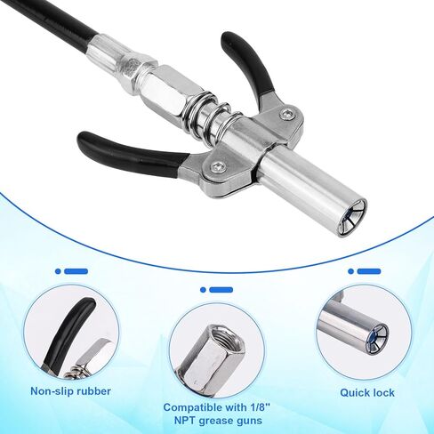 7pcs Grease Gun Accessory Kit, Grease Gun Hose + 90 Degree Coupler Adapter + Needle Dispenser Needle Nozzle Tips Nozzle Cleaner Double Handle Coupler Adaptor Set Fittings Accessories Part in Saudi Arabia