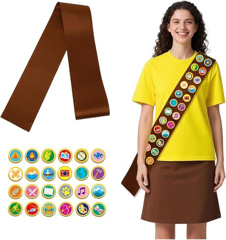 AUGSUN Halloween Scout Sash，1pcs Satin Sash with 23 Pcs Scout Tactical Morale Pins Camping Adventure Badges for Camp Party Accessory in Saudi Arabia