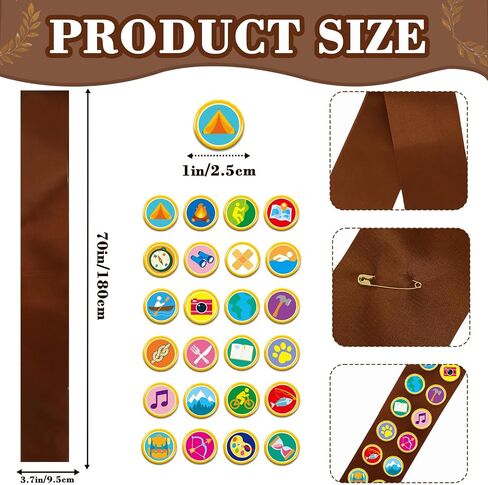 AUGSUN Halloween Scout Sash，1pcs Satin Sash with 23 Pcs Scout Tactical Morale Pins Camping Adventure Badges for Camp Party Accessory in Saudi Arabia