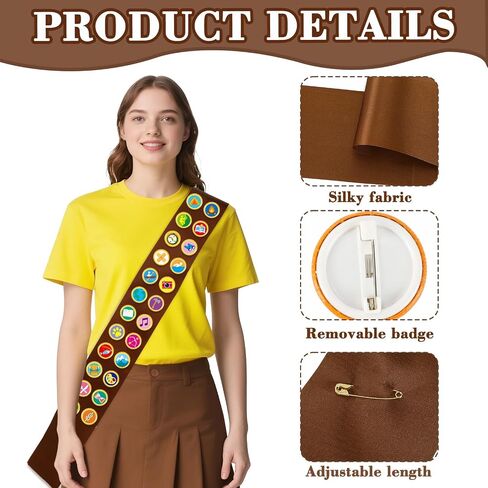AUGSUN Halloween Scout Sash，1pcs Satin Sash with 23 Pcs Scout Tactical Morale Pins Camping Adventure Badges for Camp Party Accessory in Saudi Arabia