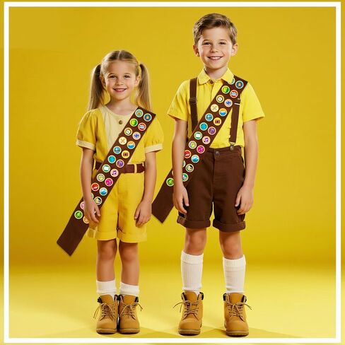 AUGSUN Halloween Scout Sash，1pcs Satin Sash with 23 Pcs Scout Tactical Morale Pins Camping Adventure Badges for Camp Party Accessory in Saudi Arabia