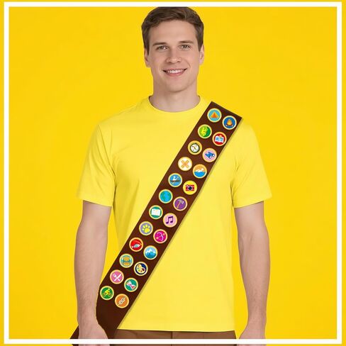 AUGSUN Halloween Scout Sash，1pcs Satin Sash with 23 Pcs Scout Tactical Morale Pins Camping Adventure Badges for Camp Party Accessory in Saudi Arabia